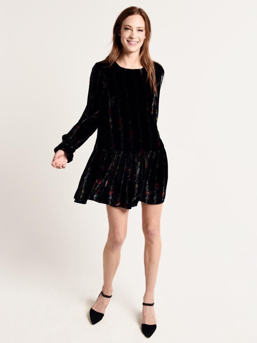 Milly Quinn Velvet Floral Mini Dress Black Ruby Blue Gold 6